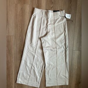 Wide leg cropped beige work pants